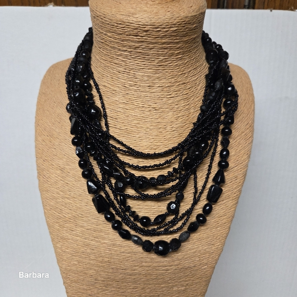 Vintage Black Glass Multi-string Necklace